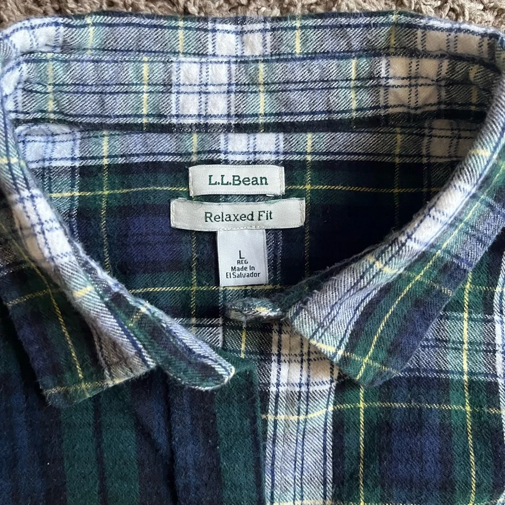 L.L. Bean mens plaid casual green long sleeve button down shirt size L - Picture 2 of 8